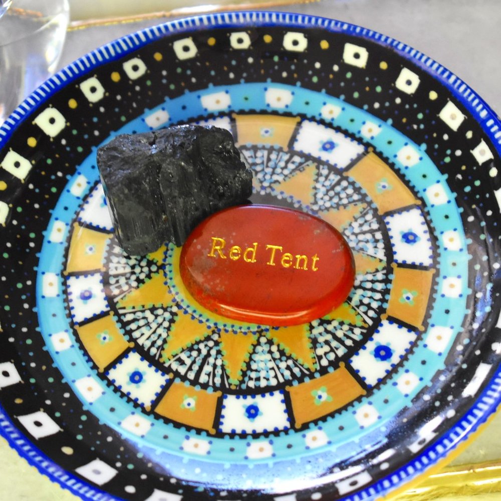 "Red Tent" inscribed Red Jasper Palm Stone and Black Tourmaline Stone XL - Picture 1 of 6